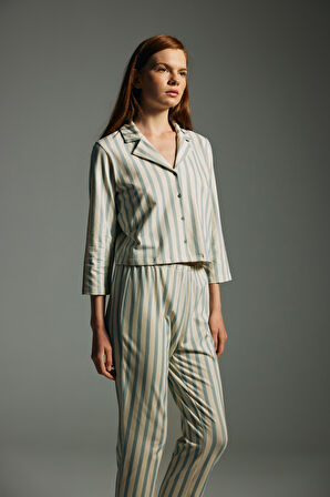 Kadın Pamuklu Uzun Kollu Gömlek Pijama Üstü