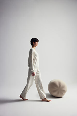 Kadın Pamuklu Kırçıllı Örme Uzun Kollu Takım