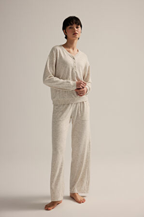 Kadın Pamuklu Kırçıllı Örme Uzun Kollu Takım