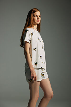 Kadın Pamuklu Kısa Kollu Pijama Üstü