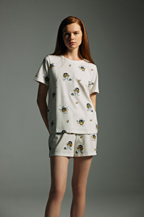 Kadın Pamuklu Kısa Kollu Pijama Üstü