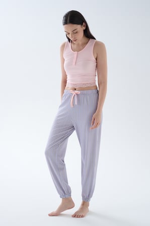 Kadın Pamuklu Kısa Kollu Uzun Pijama Takımı