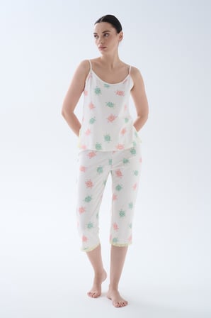 Kadın Pamuklu Ayarlanır İp Askılı Dantel Detaylı Atlet Pijama Üstü