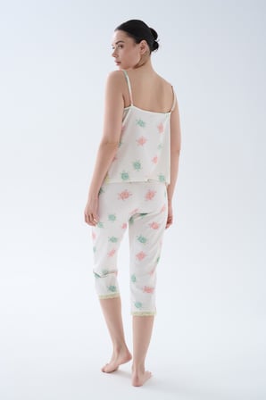Kadın Pamuklu Ayarlanır İp Askılı Dantel Detaylı Atlet Pijama Üstü