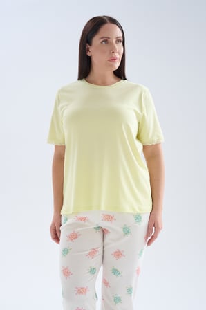 Kadın Plus Size Pamuklu Kısa Kollu Uzun Pijama Takımı