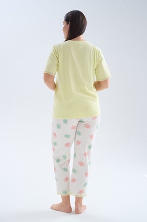 Kadın Plus Size Pamuklu Kısa Kollu Uzun Pijama Takımı