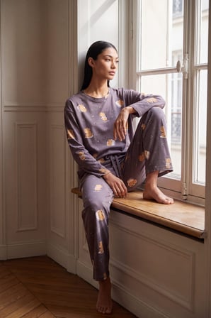 Kadın Pamuklu Uzun Kollu Pijama Takımı