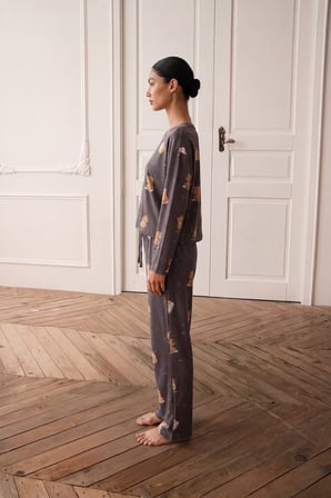 Kadın Pamuklu Uzun Kollu Pijama Takımı