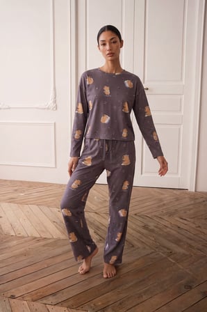 Kadın Pamuklu Uzun Kollu Pijama Takımı