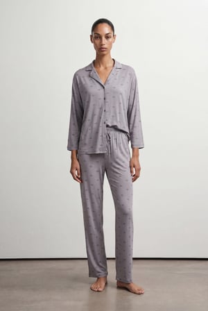 Kadın Viskoz Uzun Kollu Gömlek Pijama Takımı