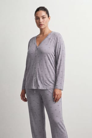 Kadın Plus Size Viskoz Uzun Kollu Gömlek Uzun Pijama Takımı
