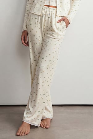 Kadın Pamuklu Dantel Detaylı Uzun Pijama Altı