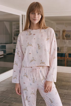 Kadın Pamuklu Uzun Kollu Crop Pijama Üstü