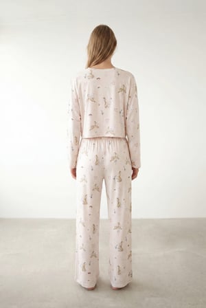 Kadın Pamuklu Uzun Kollu Crop Pijama Üstü