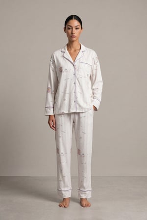 Kadın Pamuklu Uzun Kollu Gömlek Pijama Takımı