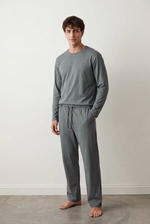 Erkek Pamuklu Uzun Kollu Pijama Üstü