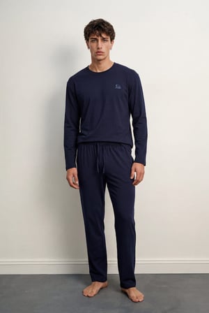 Erkek Pamuklu Uzun Kollu Pijama Üstü