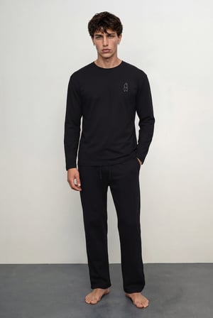 Erkek Pamuklu Uzun Kollu Pijama Üstü