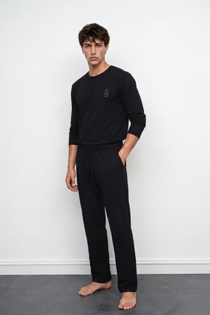 Erkek Pamuklu Uzun Kollu Pijama Üstü