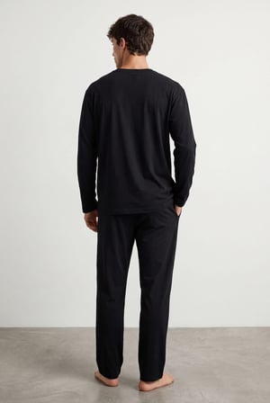 Erkek Pamuklu Uzun Kollu Pijama Üstü