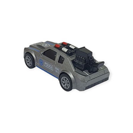 Çek Bırak Metal Küçük Arabalar 8 cm - SH40031 - Gri Polis Arabası