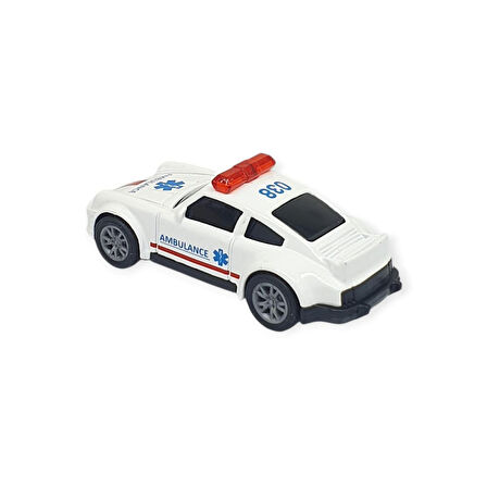 Çek Bırak Metal Küçük Arabalar 8 cm - SH40031 - Beyaz Ambulans Arabası