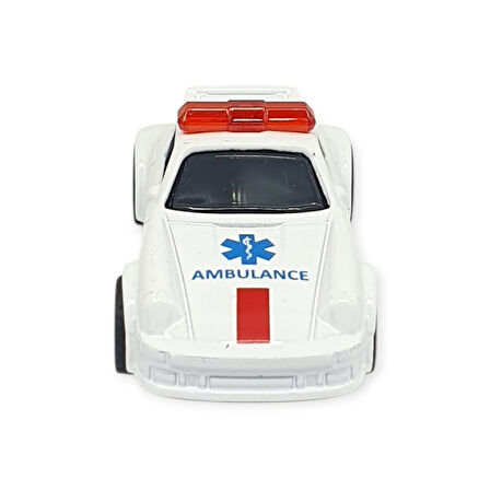 Çek Bırak Metal Küçük Arabalar 8 cm - SH40031 - Beyaz Ambulans Arabası