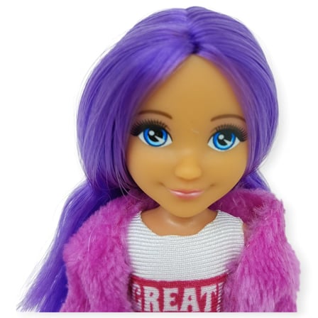Ankiki Moda İkonu Bebek Figür 13 cm  - Mor Saçlı "Great" Stil (Etekli Kombin)