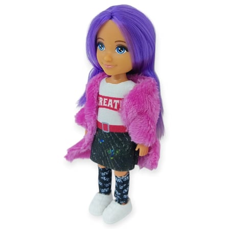 Ankiki Moda İkonu Bebek Figür 13 cm  - Mor Saçlı "Great" Stil (Etekli Kombin)