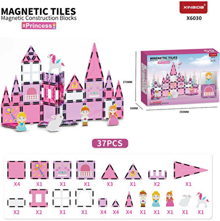 Manyetik Tiles Prenses Şatosu 37 Parça Manyetik Yapı Magnetic Bloklar