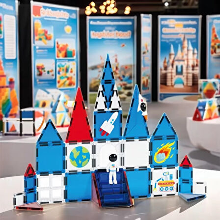 Manyetilk Tiles Uzay Seti 39 Parça Manyetik Yapı Magnetic Bloklar