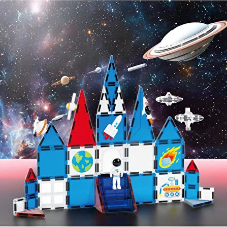 Manyetilk Tiles Uzay Seti 39 Parça Manyetik Yapı Magnetic Bloklar