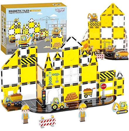 Manyetik Tiles Inşaat Şantiye Seti 47 Parça Manyetik Yapı Magnetic Bloklar