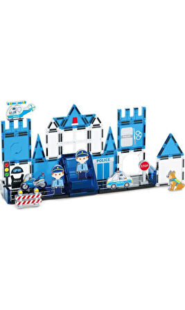 Manyetik Tiles Polis Karoları 42 Parça Manyetik Yapı Magnetic Bloklar