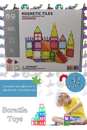 Manyetik Tiles Renkli 42 Parça Manyetik Yapı Magnetic Bloklar