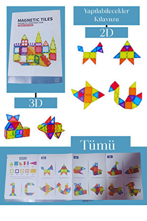 Manyetik Tiles Renkli 42 Parça Manyetik Yapı Magnetic Bloklar