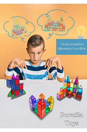 Manyetik Tiles Renkli 42 Parça Manyetik Yapı Magnetic Bloklar