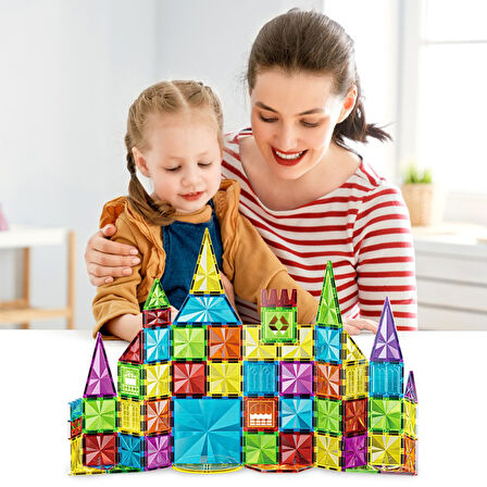 Manyetik Tiles Renkli 75 Parça Manyetik Yapı Magnetic Bloklar