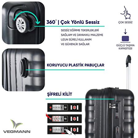 Vegmann Delphin Siyah 3 lü Valiz seti