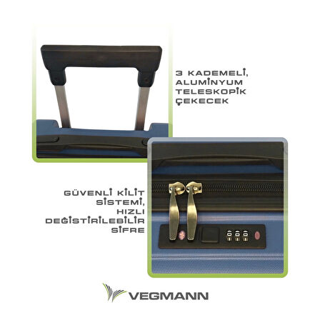 Vegmann Tartılı Scavel Mavi Büyük Boy Valiz