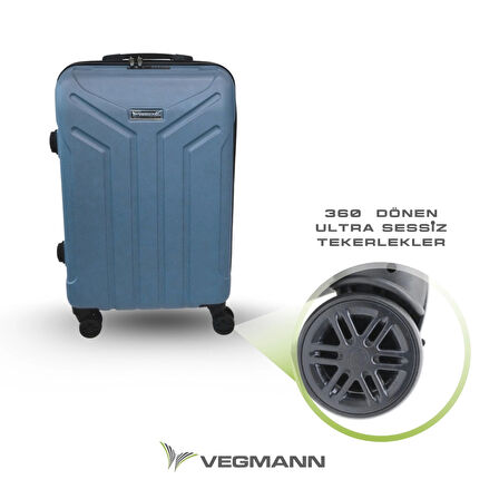 Vegmann Tartılı Scavel Mavi Büyük Boy Valiz