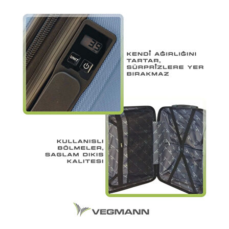 Vegmann Tartılı Scavel Mavi Orta Boy Valiz