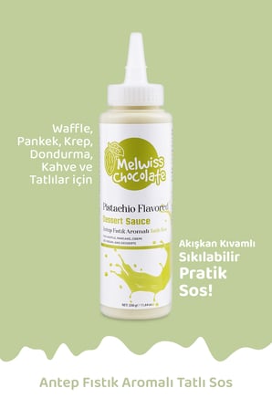 Melwiss Chocolate Antep Fıstık Aromalı Tatlı Sos 330 g - Waffle & Krep & Pankek Sosu x 4 Adet