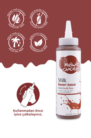 Melwiss Chocolate Sütlü Tatlı Sos 330 gr- Waffle & Krep & Pankek Sosu x 4 Adet
