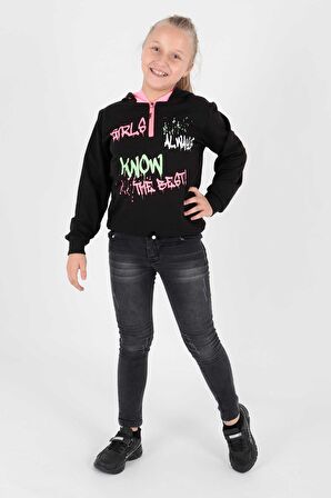 Kids Kız Always Baskılı Kapşonlu Sweat Uzun Kollu Kapşonlu Sweatshirt Pamuklu Ak722407