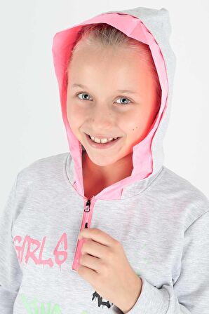 Kids Kız Always Baskılı Kapşonlu Sweat Uzun Kollu Kapşonlu Sweatshirt Pamuklu Ak722407