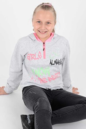 Kids Kız Always Baskılı Kapşonlu Sweat Uzun Kollu Kapşonlu Sweatshirt Pamuklu Ak722407