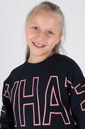 Kids Kız What Baskılı Sweat Uzun Kollu Sweatshirt Pamuklu Ak15153