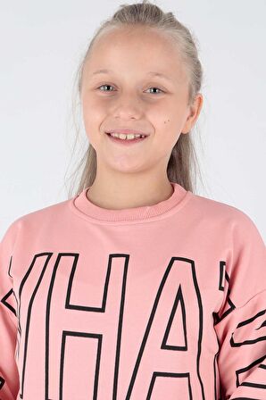 Kids Kız What Baskılı Sweat Uzun Kollu Sweatshirt Pamuklu Ak15153