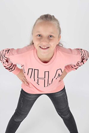 Kids Kız What Baskılı Sweat Uzun Kollu Sweatshirt Pamuklu Ak15153